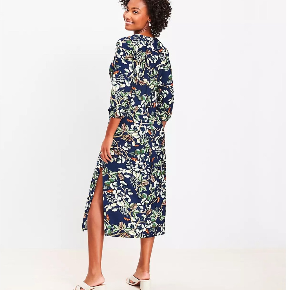 LOFT-Leafed Tie Frong Midi Dress - Picture 3 of 11